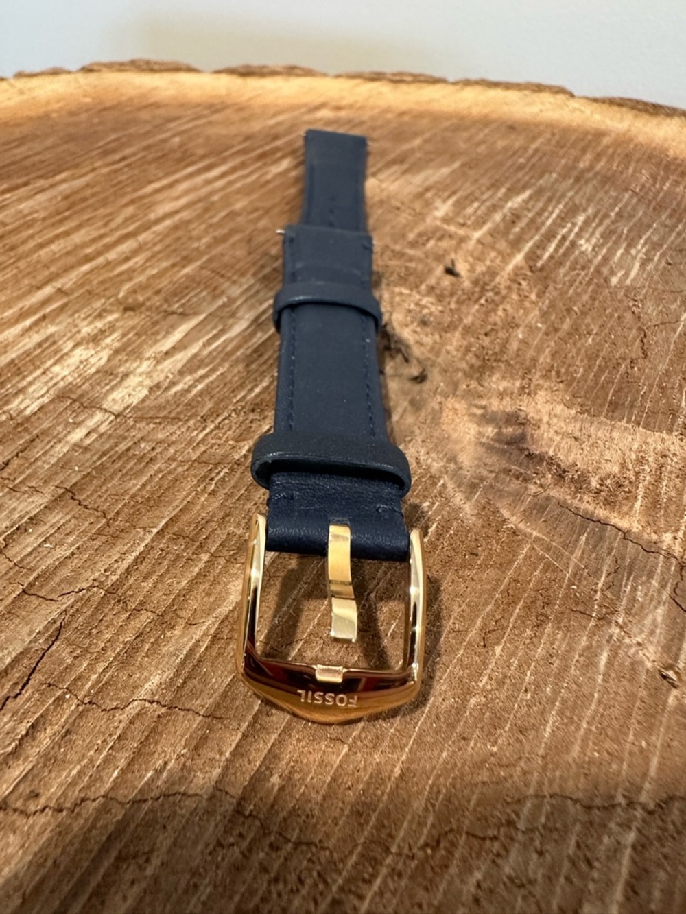 Fossil Navy Leather Watch Strap with Gold-Tone Buckle